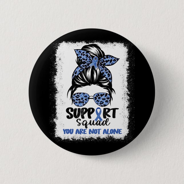 Squad Messy Bun Blue Warrior Alopecia Awareness  Button (Front)