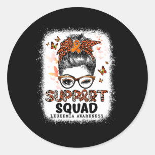 Squad Messy Bun Butterfly Orange Ribbon Leukemia Classic Round Sticker