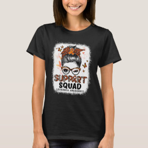 Squad Messy Bun Butterfly Orange Ribbon Leukemia T-Shirt