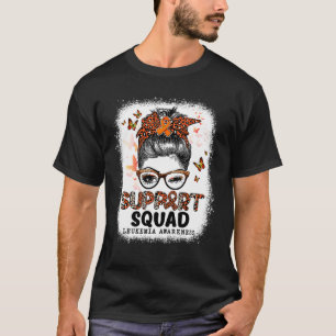 Squad Messy Bun Butterfly Orange Ribbon Leukemia  T-Shirt