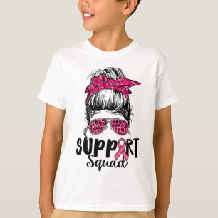 Squad Messy Bun Pink Warrior Breast Cancer Awarene T-Shirt