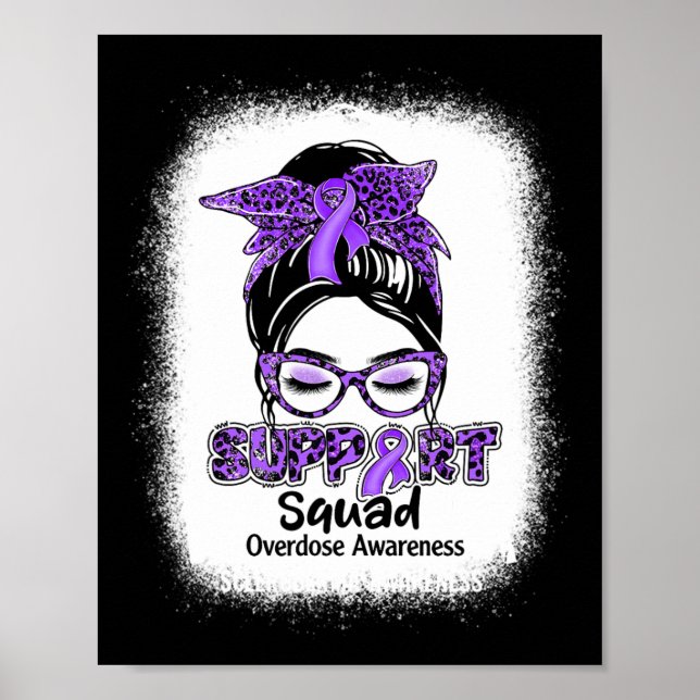 Squad Messy Bun Purple Ribbon Overdose Awareness  Poster (Front)