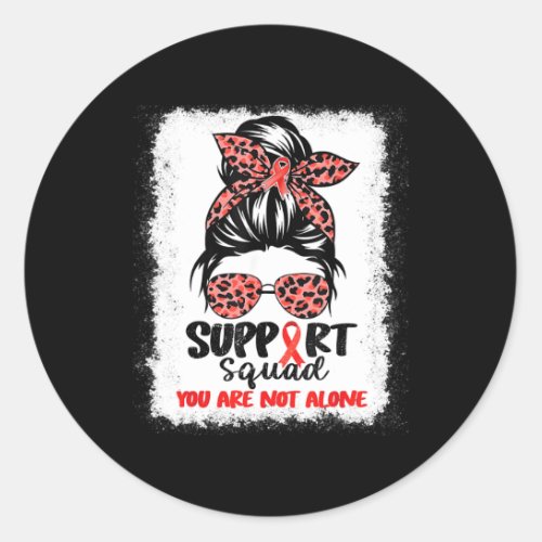 Squad Messy Bun Red Warrior Blood Cancer Awareness Classic Round Sticker