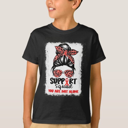 Squad Messy Bun Red Warrior Blood Cancer Awareness T_Shirt