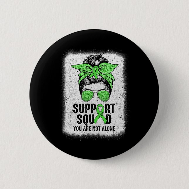 Squad Messy Bun Warrior Green Mental Health Awaren Button (Front)
