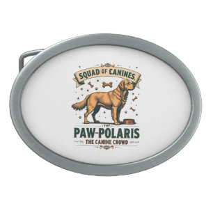 Squad of Canines Vintage Dog Pun Graphic with Gold Belt Buckle