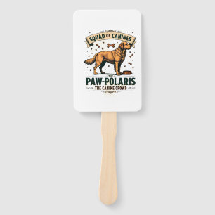 Squad of Canines Vintage Dog Pun Graphic with Gold Hand Fan