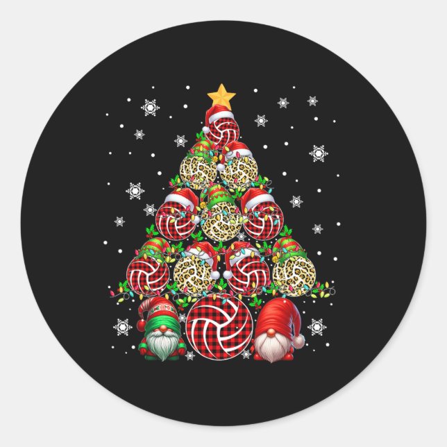 Squad Santa Elf Leopard Volleyball Equipment Xmas  Classic Round Sticker (Front)