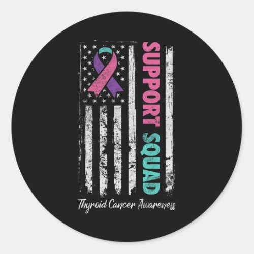 Squad Thyroid Cancer Awareness American Flag Grung Classic Round Sticker