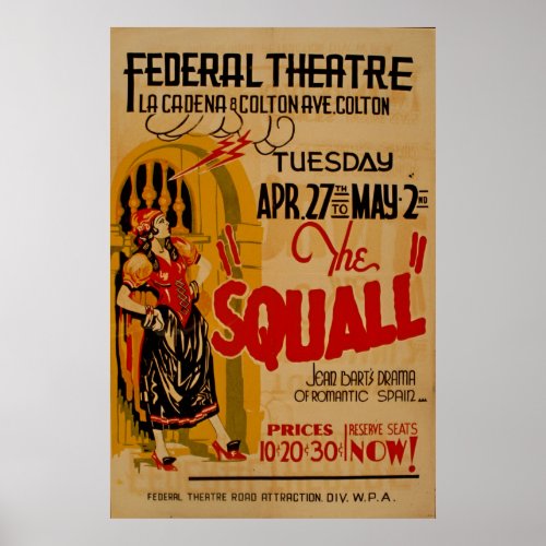 Squall Romantic Spanish Woman 1937 WPA Vintage Poster