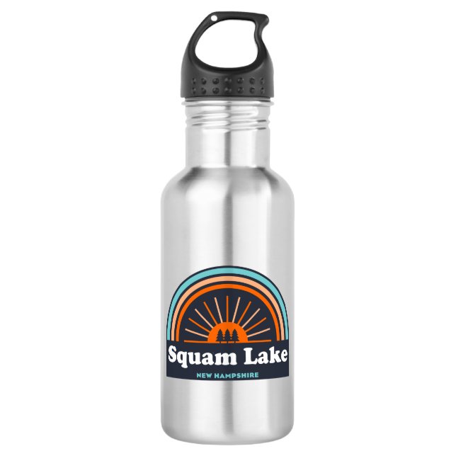 Squam Lake New Hampshire Rainbow Stainless Steel Water Bottle (Front)