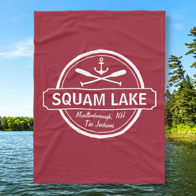 Squam Lake NH personalized town, name and anchor Fleece Blanket (Creator Uploaded)