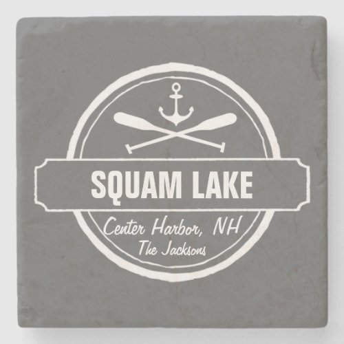 Squam Lake NH personalized town name and anchor Stone Coaster