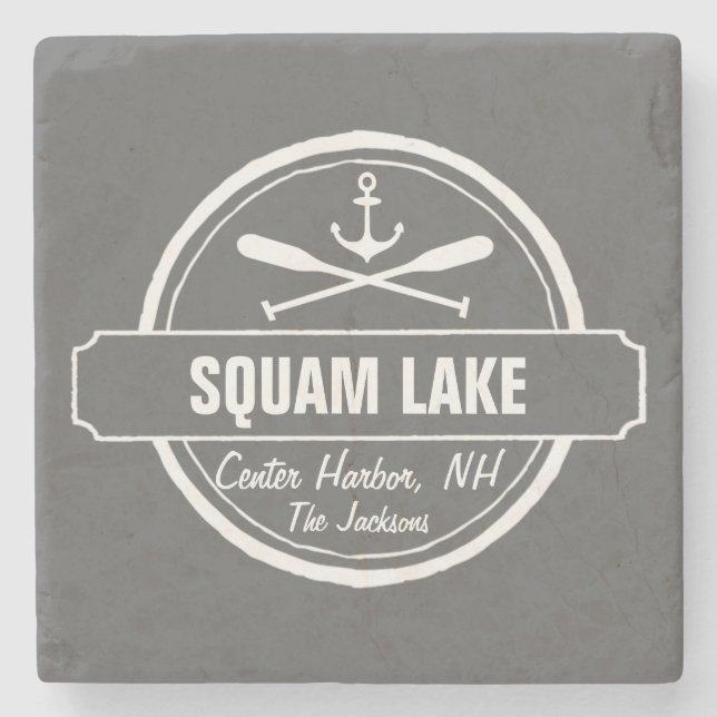 Squam Lake NH personalized town, name and anchor Stone Coaster (Front)