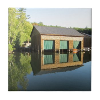 Squam River Boathouse Tile by VacationPhotography at Zazzle