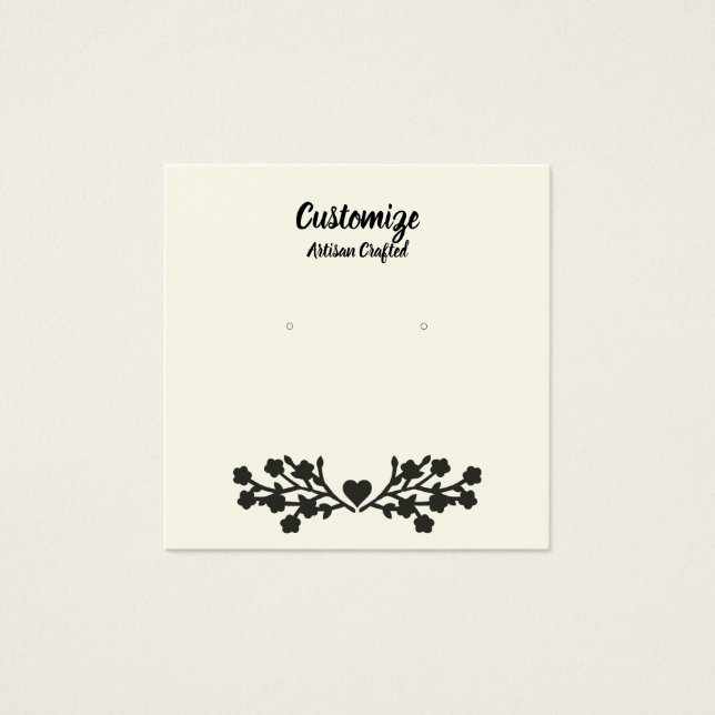 Square 2.5" Ecru/Black Floral Earring Display Card (Front)