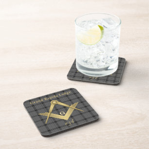 Square and Compass Plaid Beverage Coaster