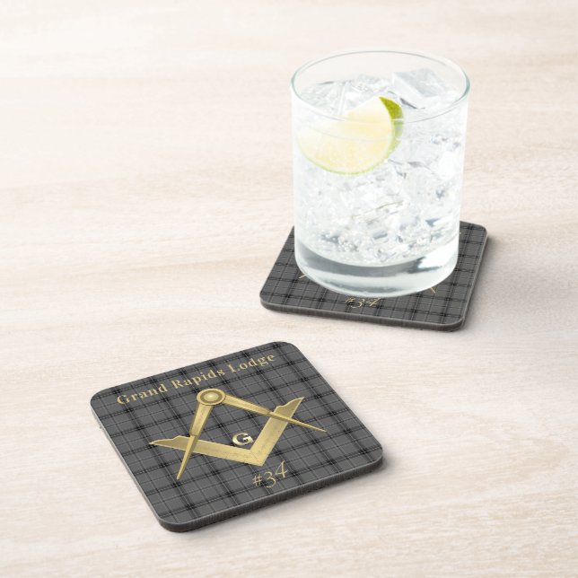 Square and Compass Plaid  Beverage Coaster (Right Side)