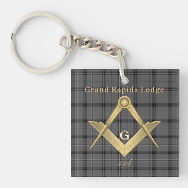 Square and Compass Plaid Keychain (Front)