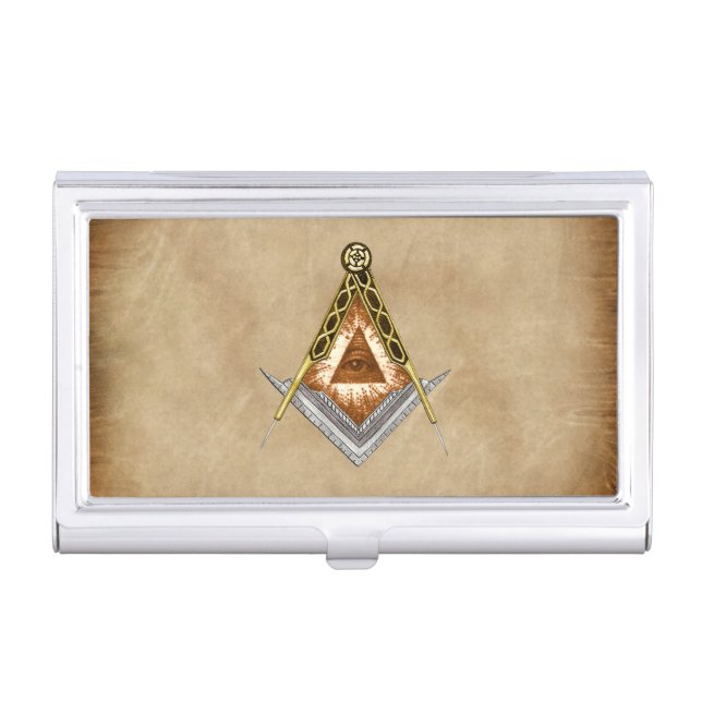 Square and Compass with All Seeing Eye Business Card Holder (Front)