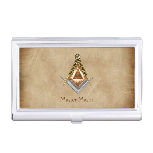Square and Compass with All Seeing Eye Business Card Holder (Front)