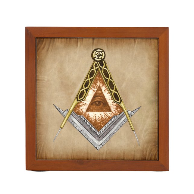 Square and Compass with All Seeing Eye Pencil Holder (Front)