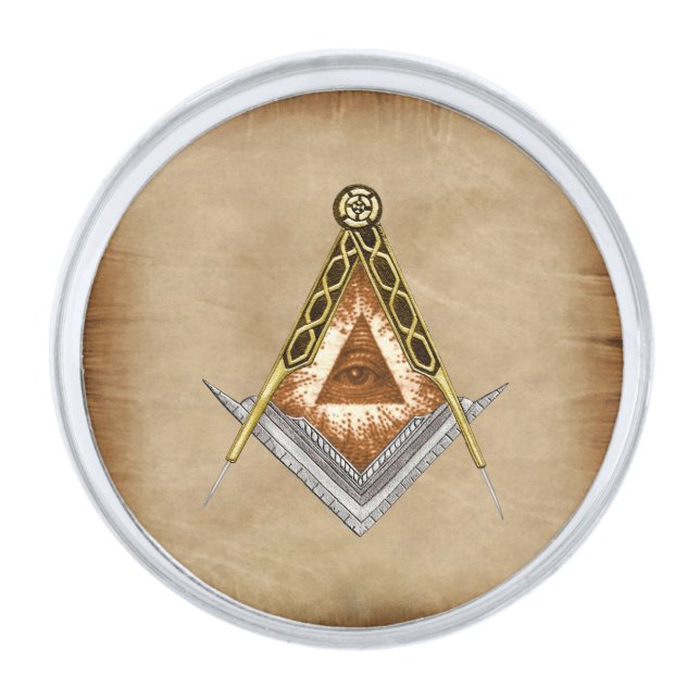 Square and Compass with All Seeing Eye Silver Finish Lapel Pin (Front)
