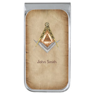 Square and Compass with All Seeing Eye Silver Finish Money Clip