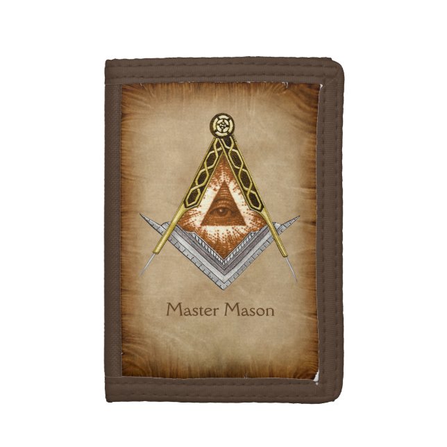 Square and Compass with All Seeing Eye Tri-fold Wallet (Front Vertical)