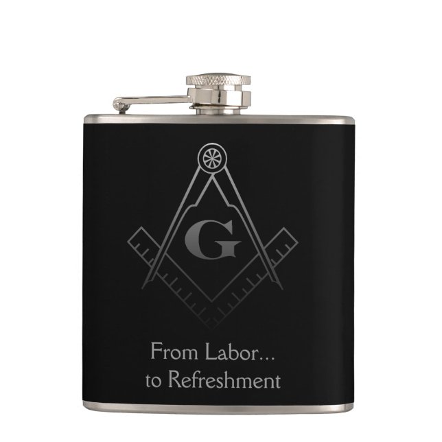 Square and Compass with inset G Flask (Front)