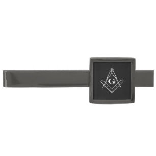 Square and Compass with inset G Gunmetal Finish Tie Clip