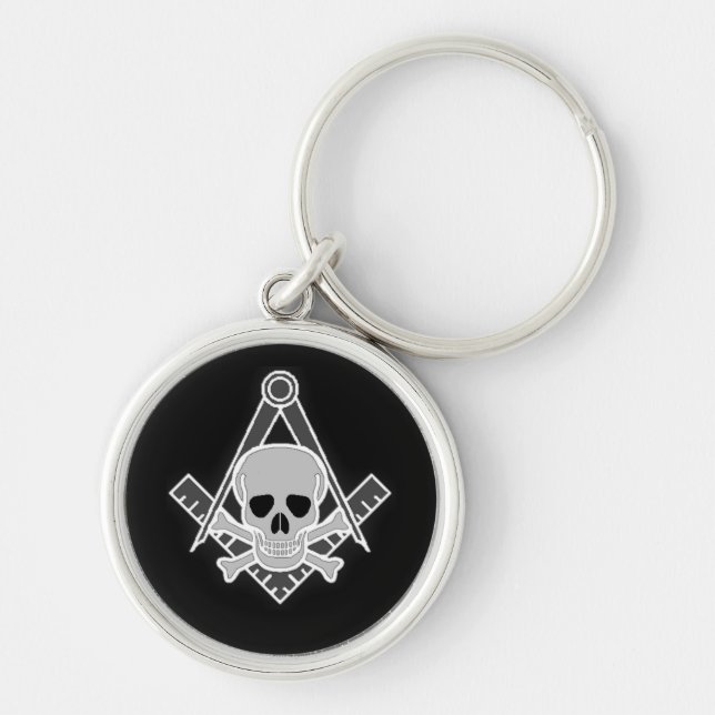 Square and Compass With Skull Keychain (Front)
