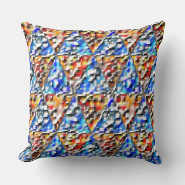 Square and triangle mosaic, cyan blue and orange throw pillow (Front)