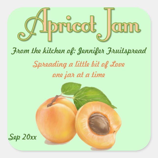 Square Apricot Jam Food Canning Label (Front)