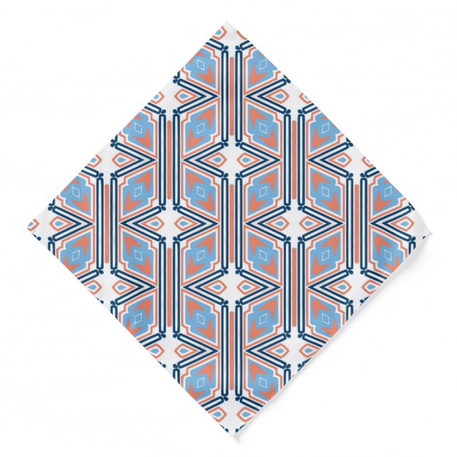Square Aqua and White Geometric Bandana  (Front)