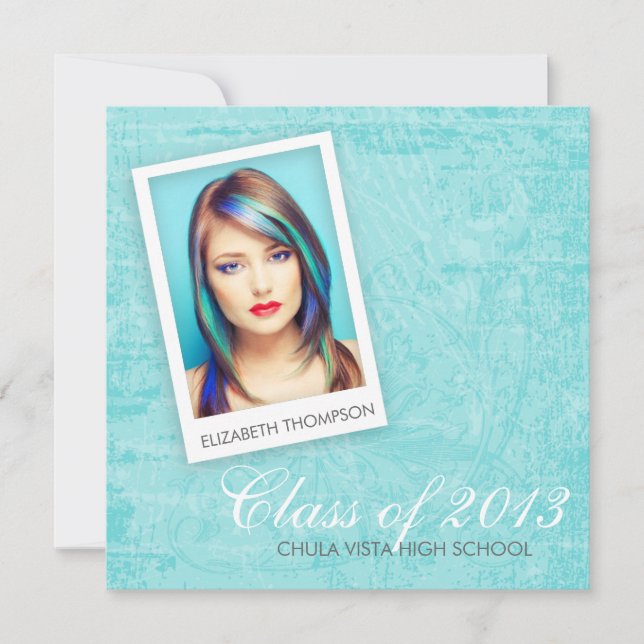 Square Aqua Grunge Graduation Announcement (Front)