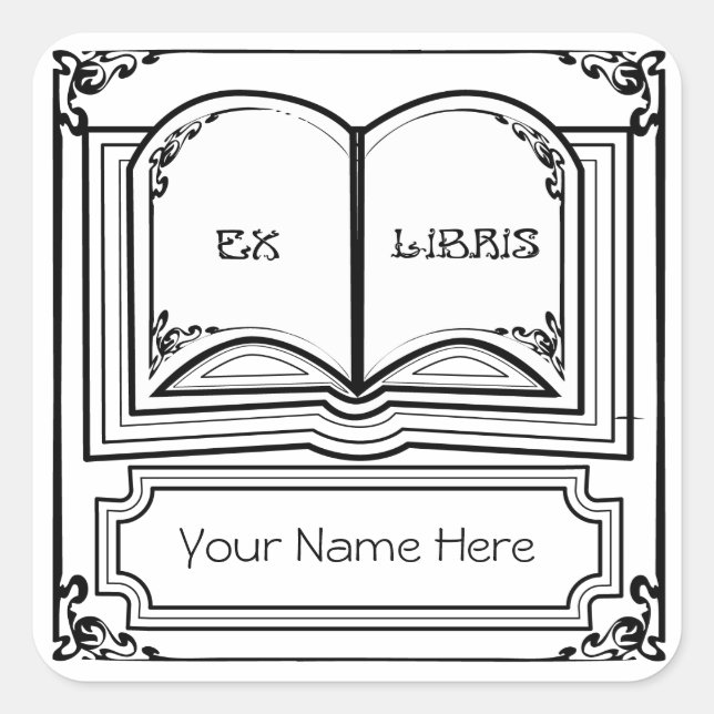 Square Art Deco Bookplate Ex Libris in Black (Front)