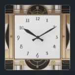 Square Art Deco Clock in Black White and Gold<br><div class="desc">"art deco clock",  "art nouveau clock",  "black white cream gold",  "1920s geometric symmetrical lines",  "stylish sophisticated 1920 style",  "smart faux golden luxury",  "retro vintage luxurious antique",   "elegant line semicircle arches",  "glamorous glam square clock",  "classy classic arch glamor"</div>