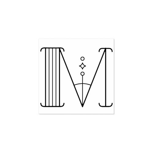 Square Art Deco Letter M Monogram Rubber Stamp