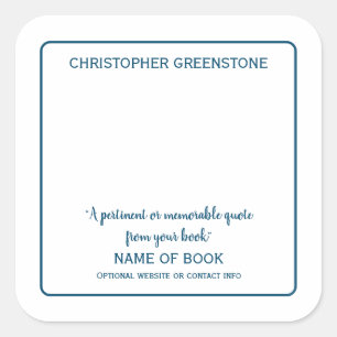 Square Author Signature Blue Bookplate