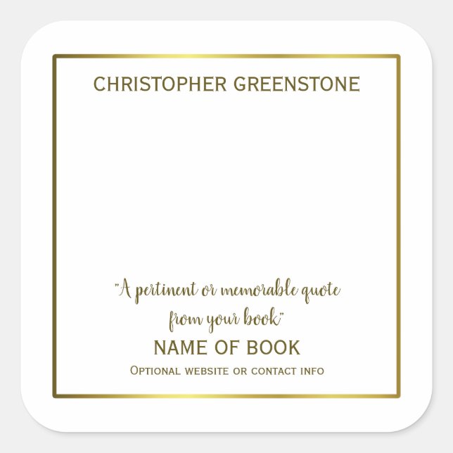Square Author Signature Gold Bookplate (Front)