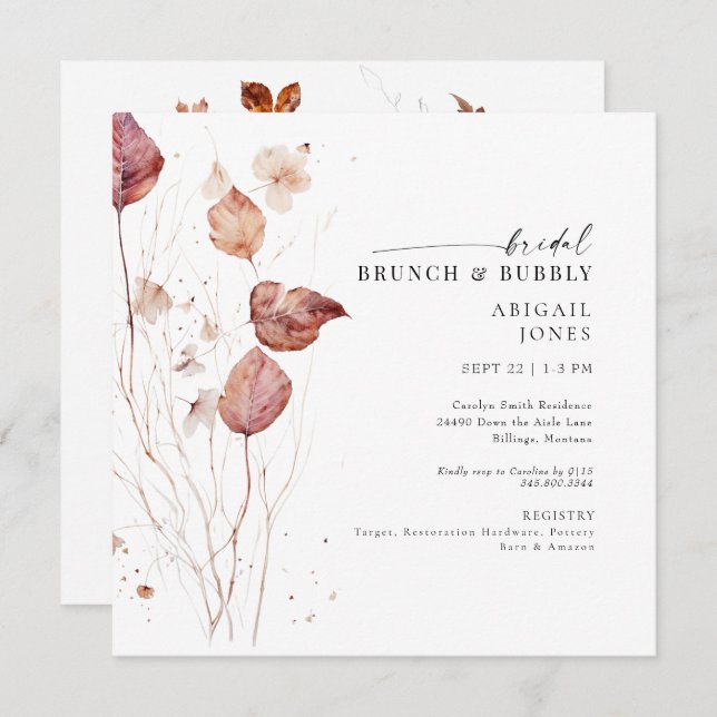 Square Autumn Bridal Brunch & Bubbly Shower Invitation (Front/Back)