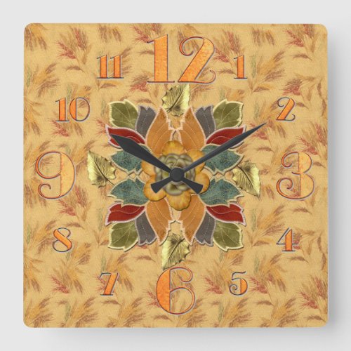 Square Autumn Grasses Wall Clock