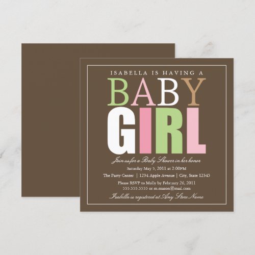 Square Baby Girl | Baby Shower Invite