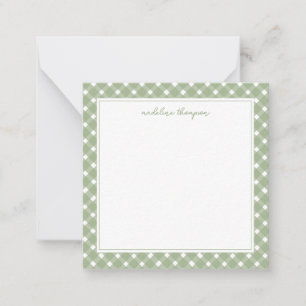 Square Basic Gingham Sage Green Border Note Card