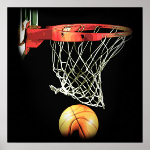 Square Basketball Ball & Net Poster