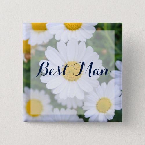 Square Best Man Floral Wedding Buttons With Daisy
