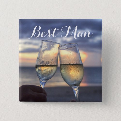 Square Best Man Sunset On Beach Wedding Buttons
