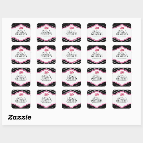 Square Black and Pink Bakery Packaging Stickers