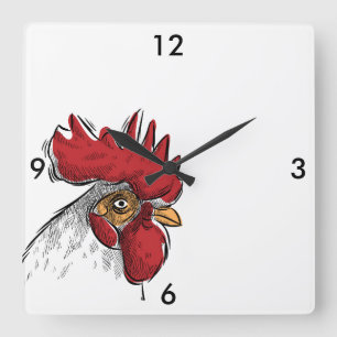 Square Black and White Chicken Head Clock